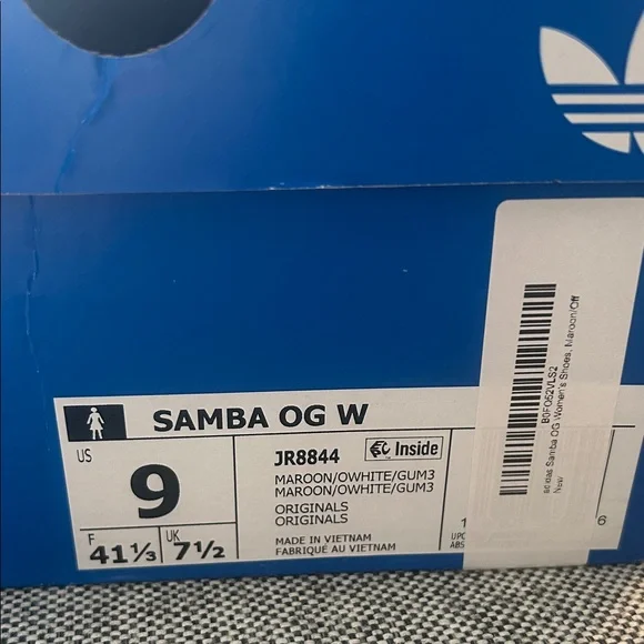 Adidas Maroon Samba Shoes with White Stripes - Picture 4 of 4